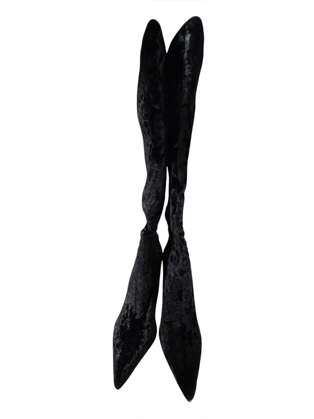 NWOB Fashion Nova Women's Black Velvet Knee-High Wedge Boots‎ Size 7.5